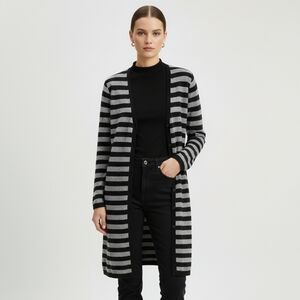 J. Jill Wearever Striped Button Front Long Cardigan S